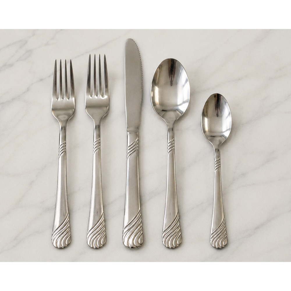 Mainstays Swirl Stainless Flatware Silverware Set Service for 8 Silverware 40pc
